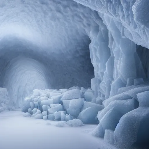 Image similar to frozen cold ice cave in iceland, octane render, unreal engine 5, photoreal 🧊❄️🥶, cold atmosphere, deep image, sharp focus, 8k, 4k