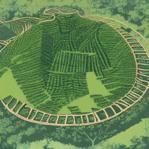 Image similar to top view of an illustration of an architectural plan view of a labyrinth of the deforestation in amazona crisis