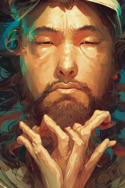 Prompt: portrait of a stoner, tooth wu, dan mumford, beeple, wlop, rossdraws, james jean, marc simonetti, artstation giuseppe dangelico pino and michael garmash and rob rey and greg manchess and huang guangjian and makoto shinkai