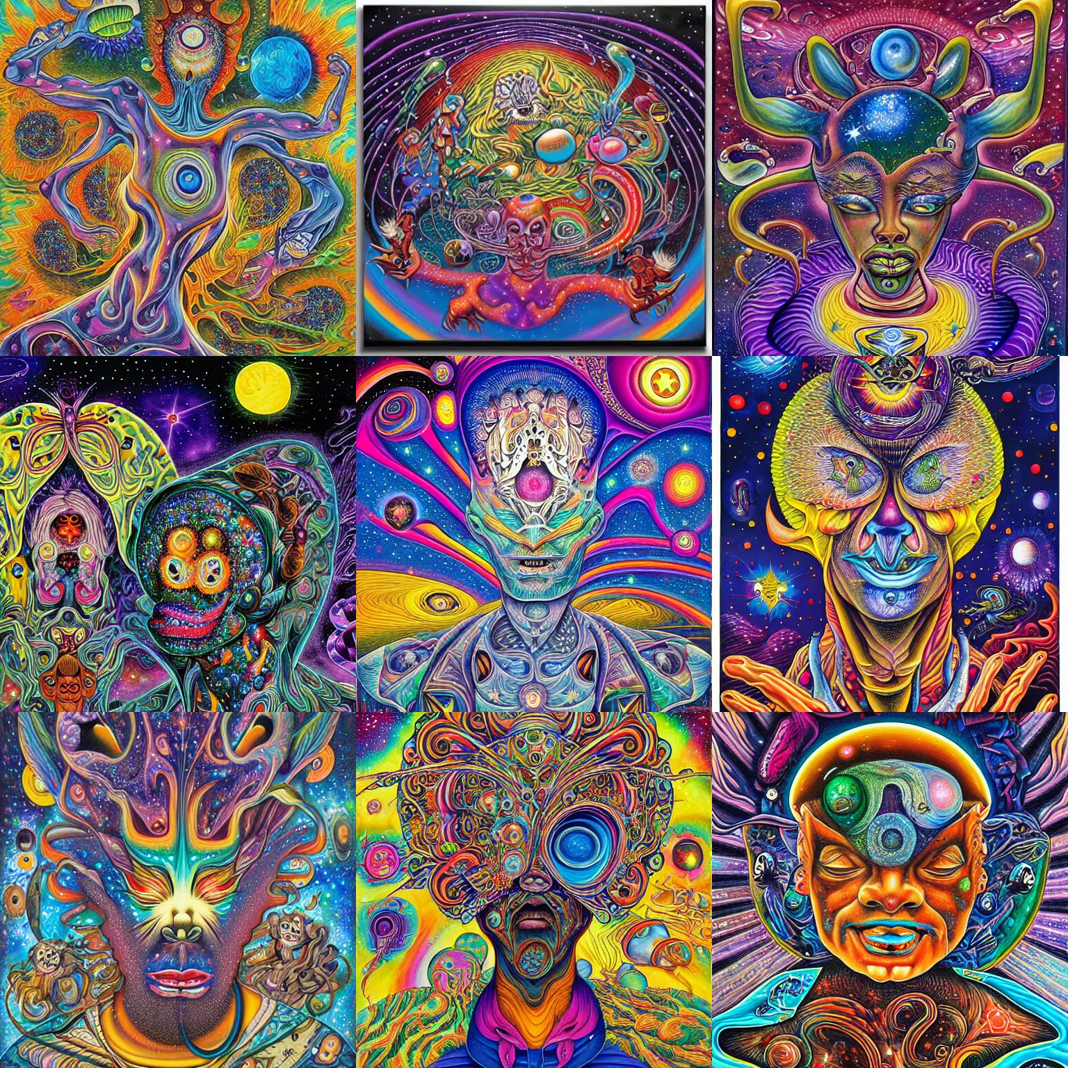 Prompt: cosmic painting by aaron brooks, chris dyer, android jones, and alex grey