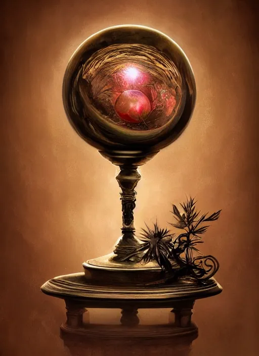 Image similar to crystal ball on a wood stand with a beautiful dreamscape inside, studio product photography, centered, super highly detailed, professional digital painting, artstation, concept art, smooth, sharp focus, extreme illustration, unreal engine 5, photorealism, beautiful, cinematic, art by artgerm and rutkowski and alphonse mucha and loish and wlop