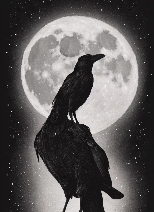 Image similar to portrait, A crow in front of the full big moon, book cover, red white and black colors, establishing shot, extremly high detail, foto realistic, cinematic lighting, pen and ink, intricate line drawings, by Yoshitaka Amano, Ruan Jia, Kentaro Miura, Artgerm, post processed, concept art, artstation, matte painting, style by eddie mendoza, raphael lacoste, alex ross