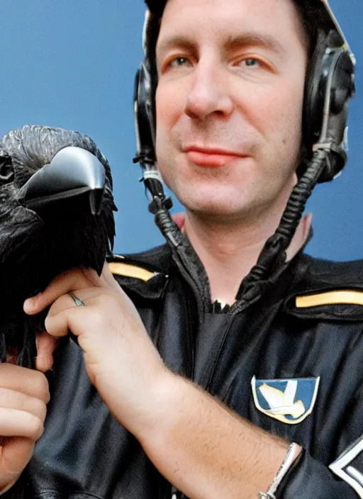 Image similar to a jet pilot with a crow head