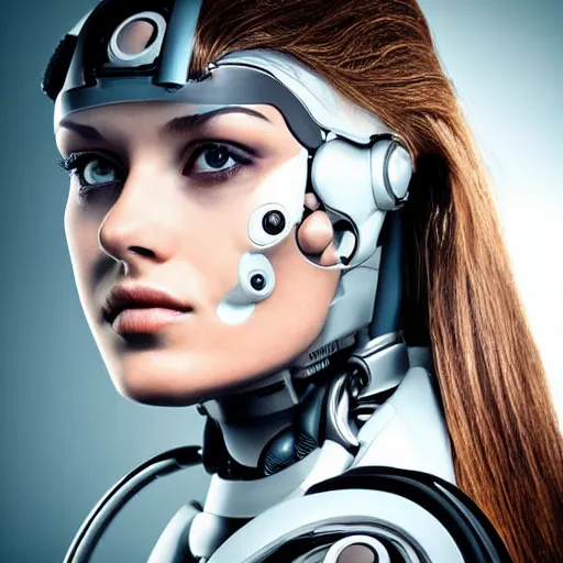 Prompt: portrait photo of a beautiful female cyborg. stone age drawing.