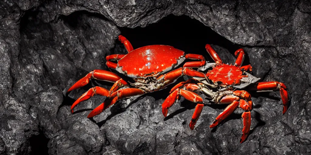 Image similar to crabs feeding on graphic carrion inside of a dark cave, cultic, ritual, extremely detailed, photorealistic, 4 k, 8 k