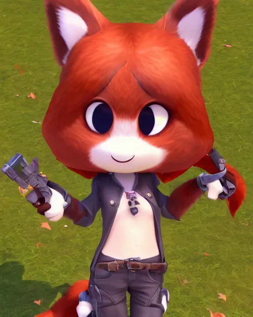 Image similar to female furry mini cute style, highly detailed, rendered, ray - tracing, cgi animated, 3 d demo reel avatar, style of maple story and zootopia, maple story gun girl, fox from league of legends chibi, soft shade, soft lighting