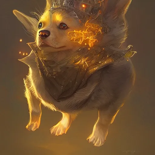 Prompt: corgi thaumaturgist, d & d character art, intricate, magical, glowing, extremely detailed, hyperrealistic, beautiful digital illustration, greg rutkowski, trending on artstation