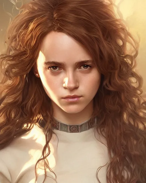 Image similar to ultra realistic illustration, hermione granger from the chamber of secrets, intricate, elegant, highly detailed, digital painting, artstation, concept art, smooth, sharp focus, illustration, art by artgerm and greg rutkowski and alphonse mucha