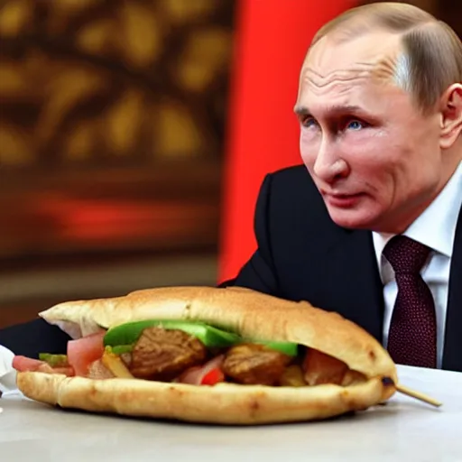 Image similar to Vladimir Putin, skewed on a kebab