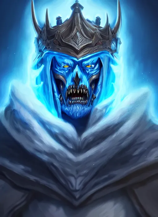 Image similar to portrait painting of lich king, acrylic, daz. detailed, portrait, oil painting, artstation, unreal 5, hd, artgerm, dnd, rpg