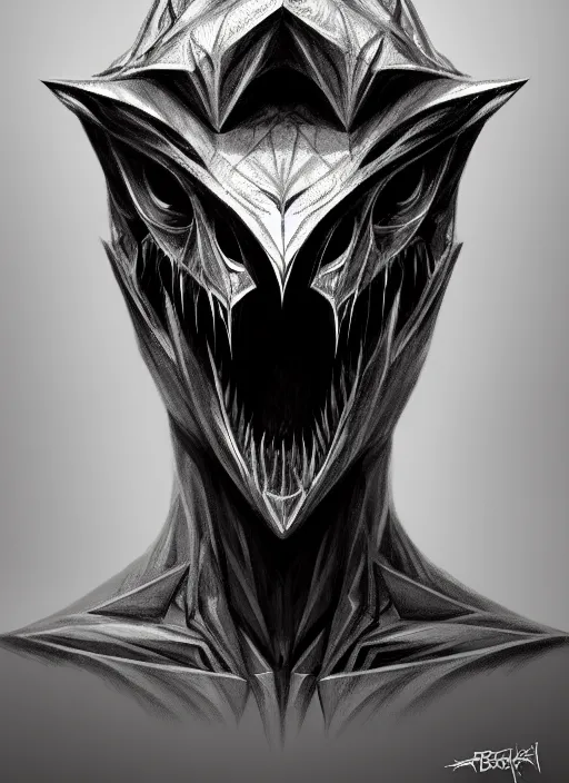 Image similar to anthropomorphic triangle head in edgy darkiron grandpa, intricate, elegant, highly detailed animal monster, digital painting, artstation, concept art, smooth, sharp focus, illustration, art by artgerm, wayne barlowe, trending on artstation and greg rutkowski and alphonse mucha, 8 k