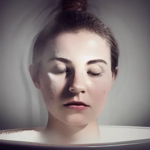 Prompt: woman on a bathtub, headshot, soft lighting, eerie, detailed, photorealistic view from top