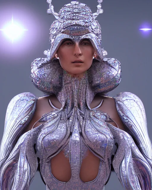 Image similar to a highly detailed metahuman 4 k close up render of an alien goddess bella hadid monument ethereal in iris van herpen dress schiaparelli in diamonds crystals swarovski and jewelry iridescent in style of alphonse mucha gustav klimt trending on artstation made in unreal engine 4