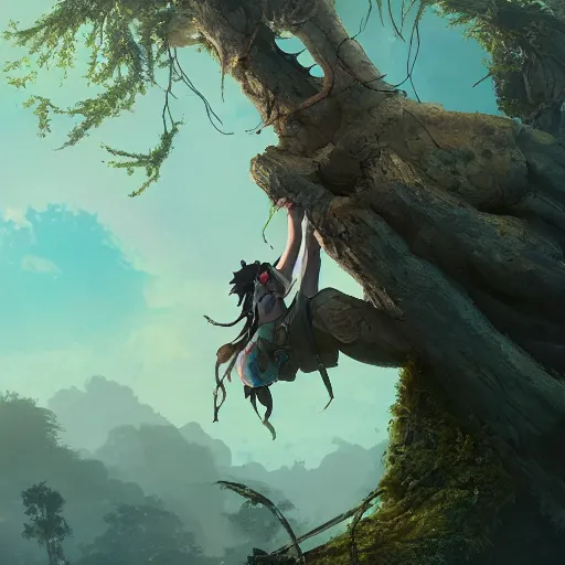 Prompt: A fish climbing a tree,in a post apocalyptic setting, ghibli, unreal 5, DAZ, hyperrealistic, octane render, RPG portrait, dynamic lighting, digital art, fan art