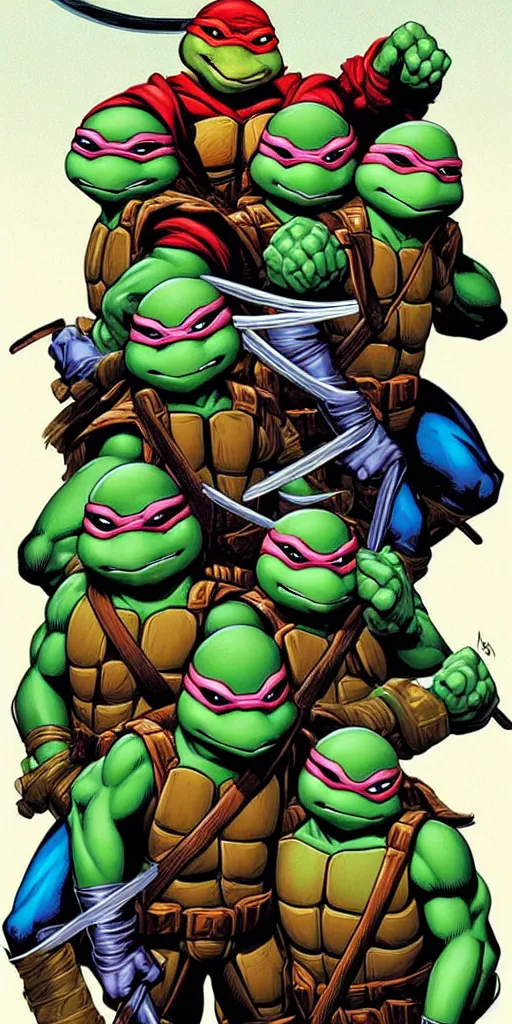 Image similar to Teenage mutant ninja turtle comic book cover illustration by brom