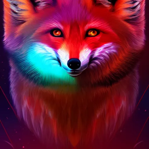 Prompt: digital fox, so red, retrowave palette, digital world, highly detailed, electric breeze, anatomically correct vulpine, synth feel, fluffy face, ear floof, flowing fur, super realism, accurate animal imagery, 4 k digital art