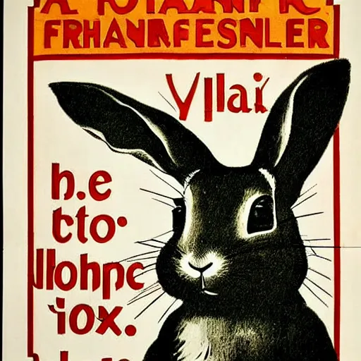 Image similar to a rabbit, propaganda poster, 1 9 1 0 s