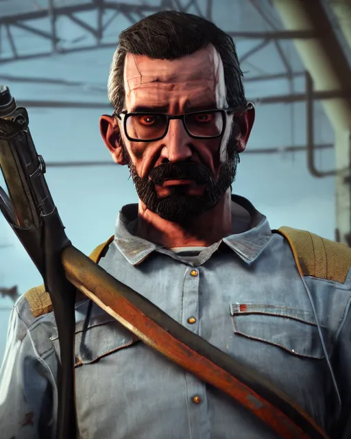 Image similar to gordon freeman by red dead redemption 2, by greg rutowski, cinematic, photorealistic