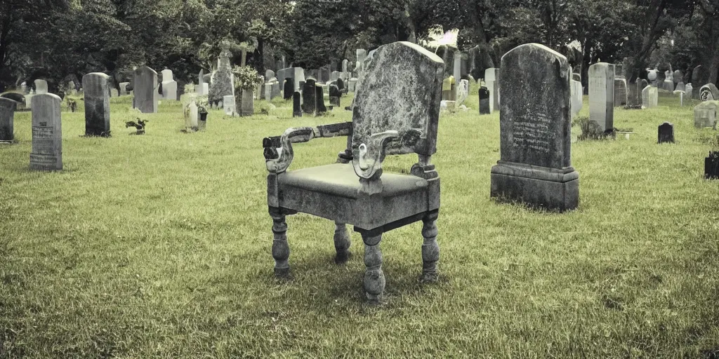 Image similar to a photo of a haunted chair in a cemetery