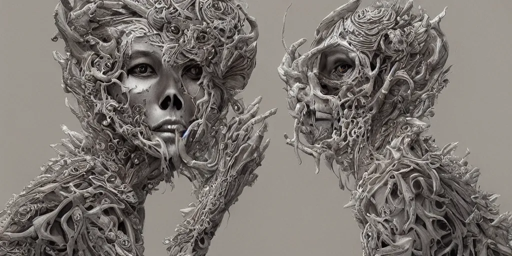 Prompt: hyperrealistic photography of a highly detailed and symmetrical gorgeous bone queen in the style of beth cavener, jin kagetsu, james jean and wlop, face symmetry, masterpiece, award - winning, sharp focus, intricate concept art, ambient lighting, 8 k, artstation