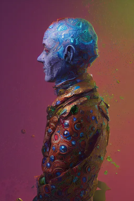 Image similar to portrait of a hyperdimensional jester, 4k detailed hyperrealistic digital photo by Beeple, Gustave Dore, Artstation, CGsociety