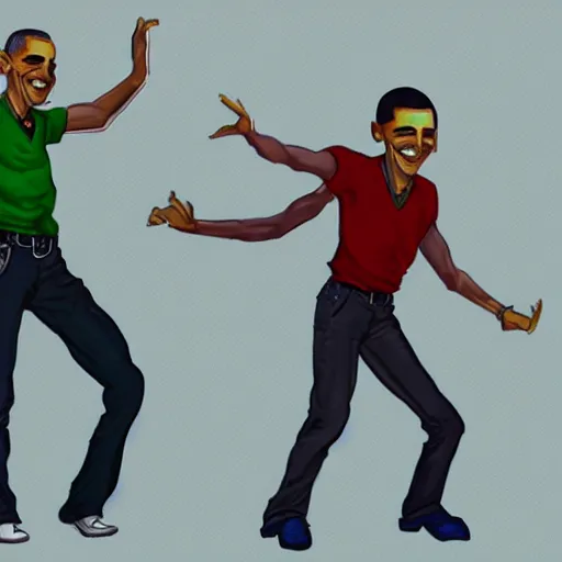 Image similar to lucio and obama dancing, detailed, high quality, artstation winner