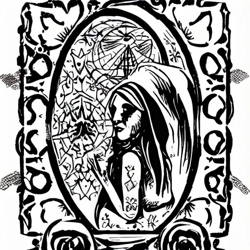 Image similar to tattoo design, stencil, tarot card