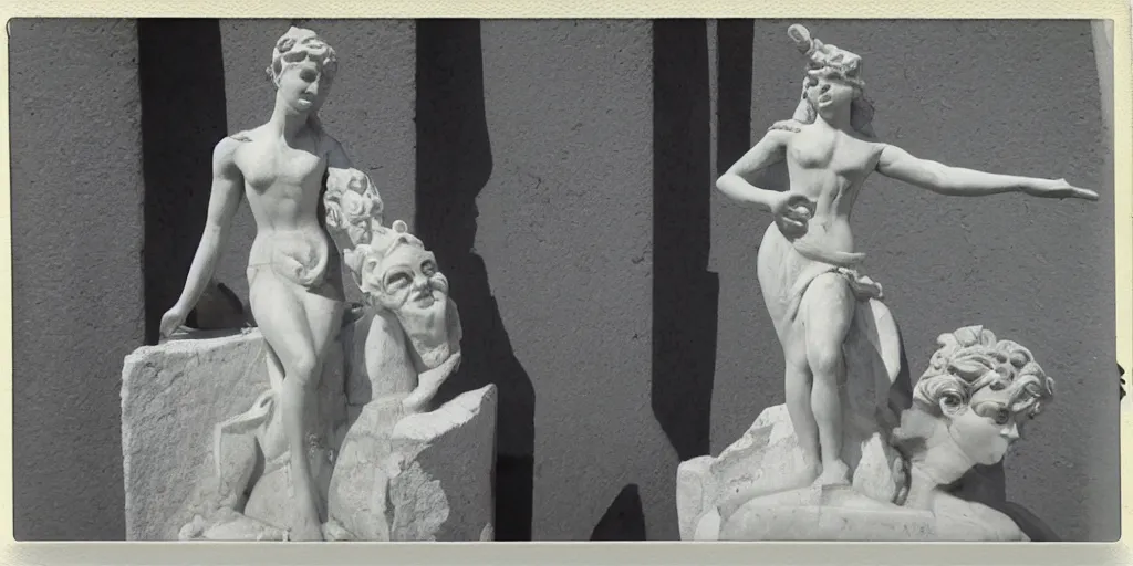 Image similar to Polaroid photo of fragmented greek sculpture of Disney's Elsa