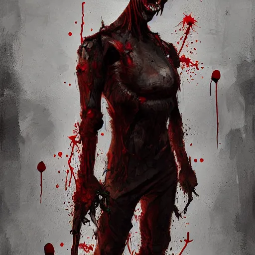 Image similar to bloody hazmat suit zombie, sinister by Greg Rutkowski