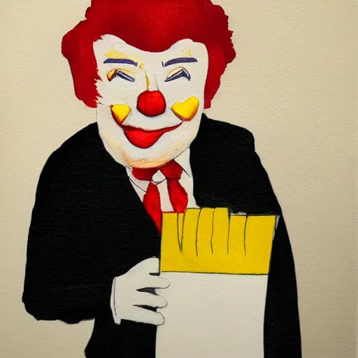 donald trump as sad ronald mcdonald holding paper bag, | Stable ...