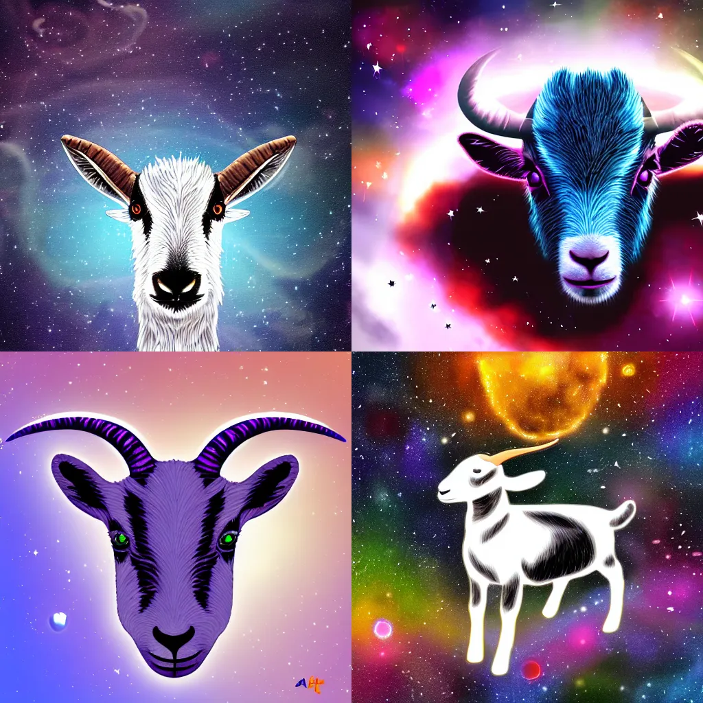 Prompt: a space goat, digital art