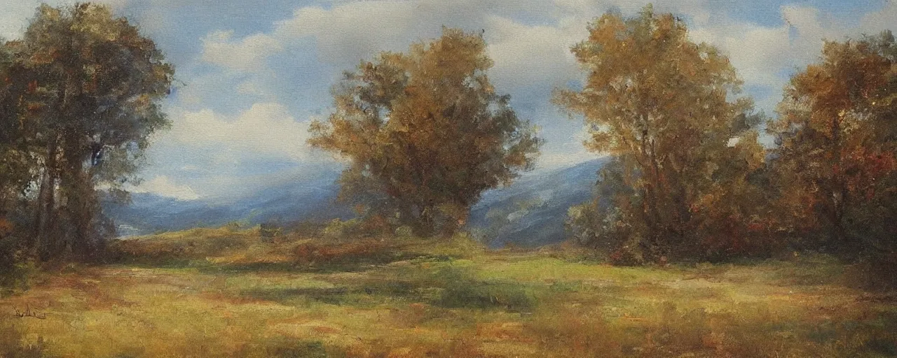 Prompt: a beautiful landscape painting by John Marshall Gamble