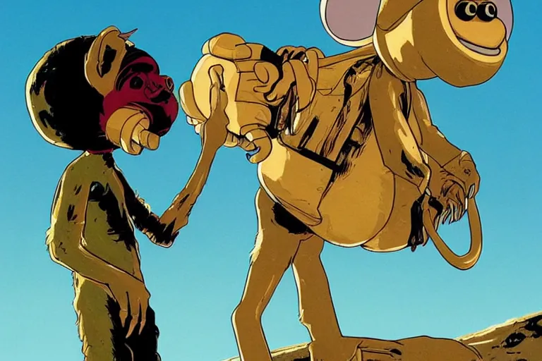 Image similar to alf and e. t. the extra terrestrial 3 0 s cartoon capers by ashley wood and maciej kuciara and john harris