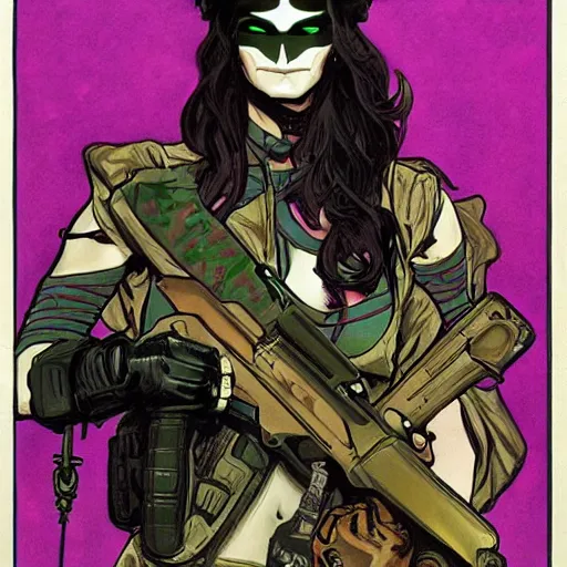 Image similar to Caveira. rb6s, MGS, and splinter cell Concept art by James Gurney, Alphonso Mucha. Vivid color scheme.