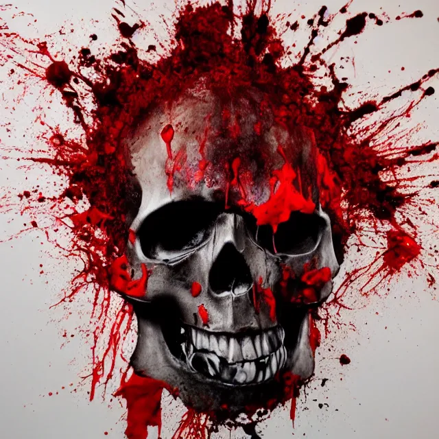 Image similar to skull pouring out blood, spray paint