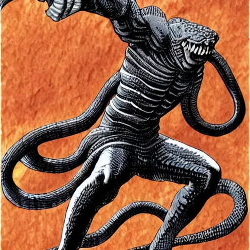 Image similar to a snake man, kentaro miura art style