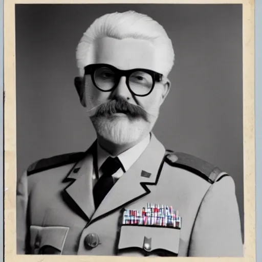 Prompt: photograph of colonel sanders in a US army uniform