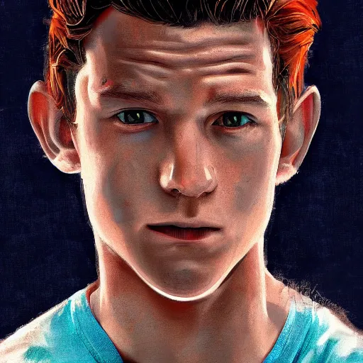 Prompt: portrait of tom holland's spider man, highly detailed, centered, solid color background, digital painting