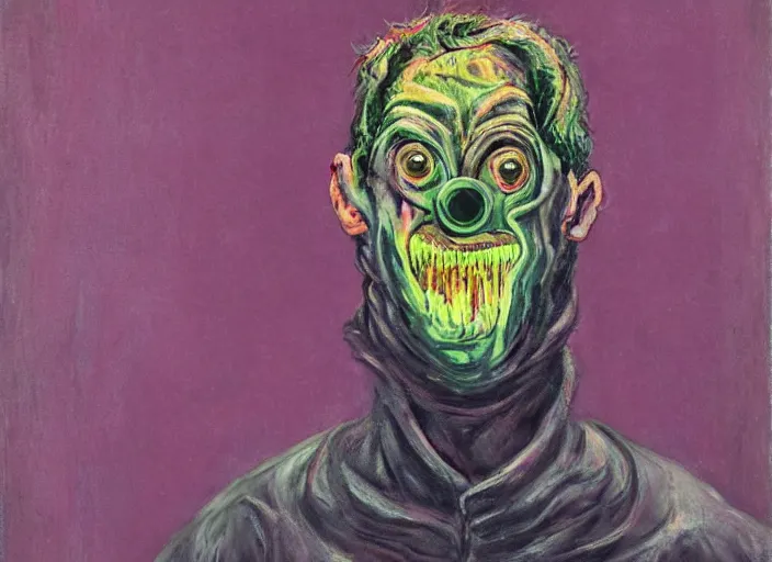 Prompt: men in black, grotesque, doomed, acrylic paint, high resolution, weird art, gouache on canvas, vibrant colors, grotesque, wrapped thermal background, like process of posing for 3 d scanning, art francis bacon