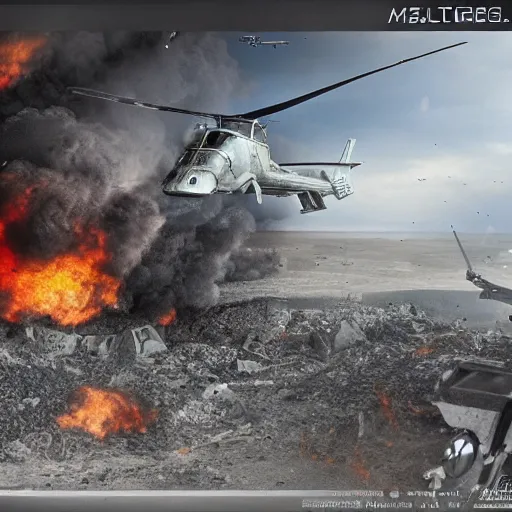 Image similar to A photo of a helicopter destroyed by machine gun fire, highly detailed, 4k