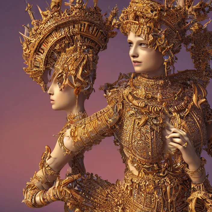 Image similar to A photo-real delicate sculpture of an ornate queen in front of an intricate background by AJ Fosik, Micro detail, backlighting, octane renderer, colorful, physically based render