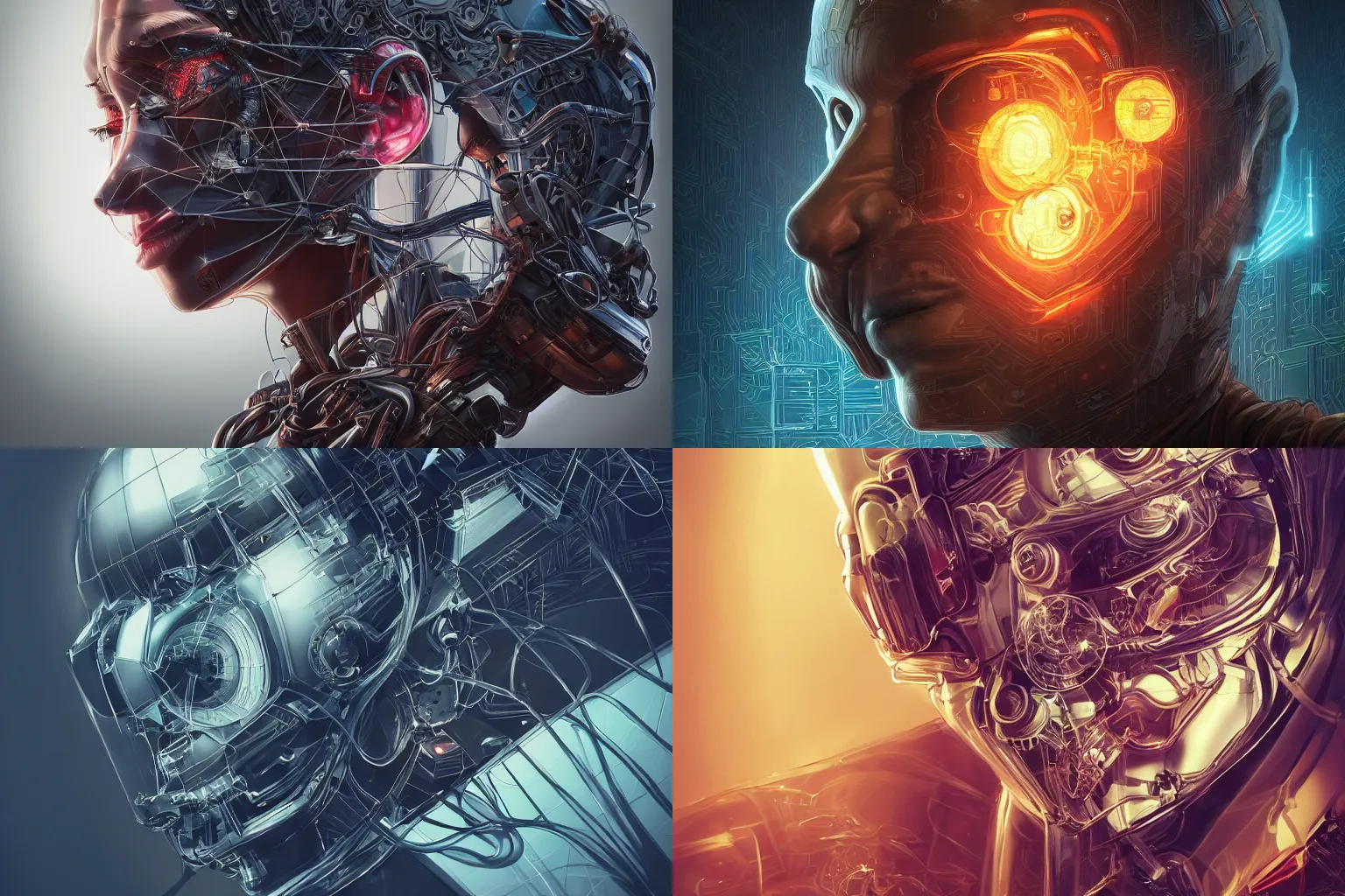 Prompt: portrait isometric drawing, wired mechanical head, intricate, epic lighting, cinematic composition, hyper realistic, 8k resolution, unreal engine 5, by Artgerm, tooth wu, dan mumford, beeple, wlop, rossdraws, James Jean, Andrei Riabovitchev, Marc Simonetti, yoshitaka Amano, Artstation