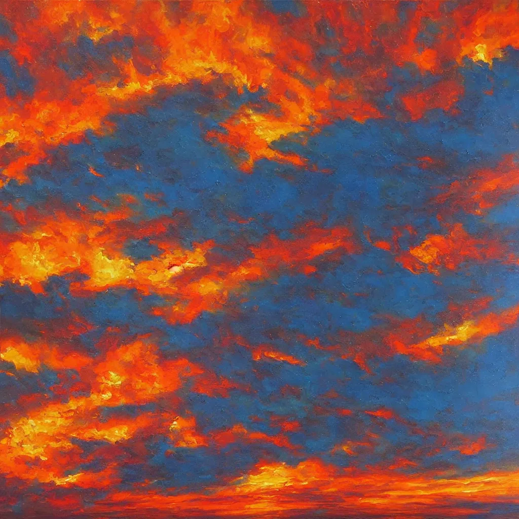 Image similar to sky on fire, highly detailed oil on canvas, by Arkhip Kuinji