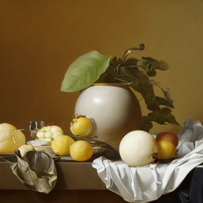 Prompt: still life painting of macintosh ii and greenery by pieter claesz, oil on canvas, strong lighting, highly detailed, hyper realism, golden hour, god rays, hd, 4 k