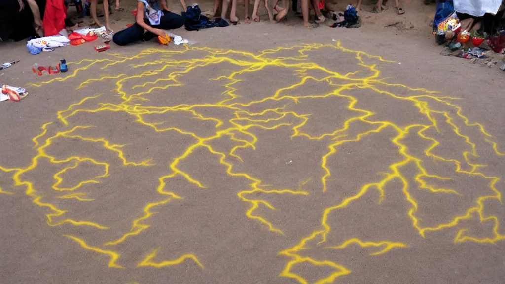 Image similar to sand art heroic lightning bolt hell