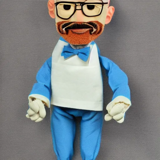 Image similar to Walter White Ventriloquist Puppet, 4k, stock photo, full body, detailed, vintage photo