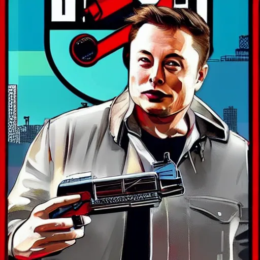 Prompt: “Elon Musk in GTA V, cover art by Stephen Bliss, Boxart, loadscreen”