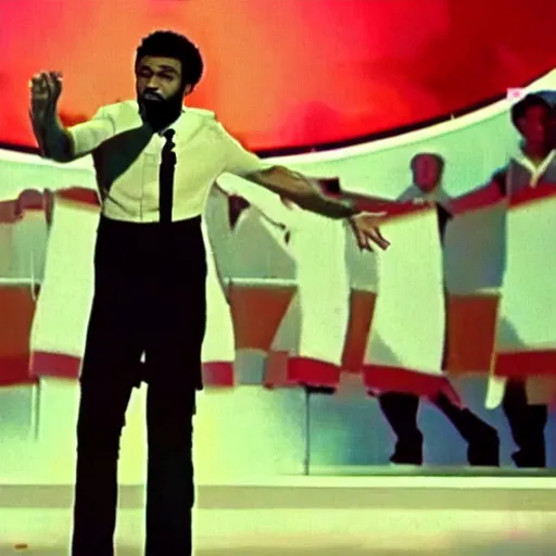 Prompt: childish gambino raps'this is ussr'from a 1 9 7 5 soviet television broadcast propaganda rap video