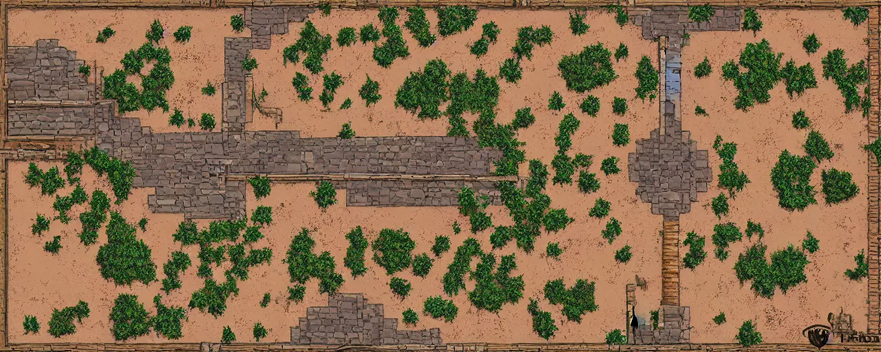 Image similar to Top-down Dungeons and Dragons battlemap for a desert tomb