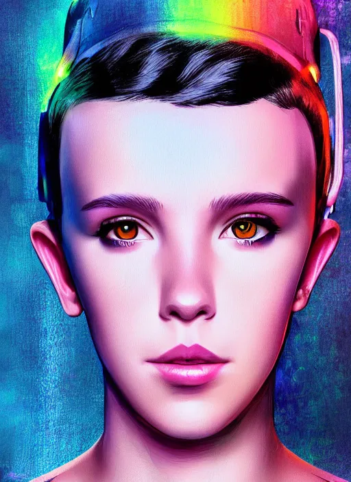 Prompt: Digital Art Portrait of cyberpunk Millie Bobby Brown